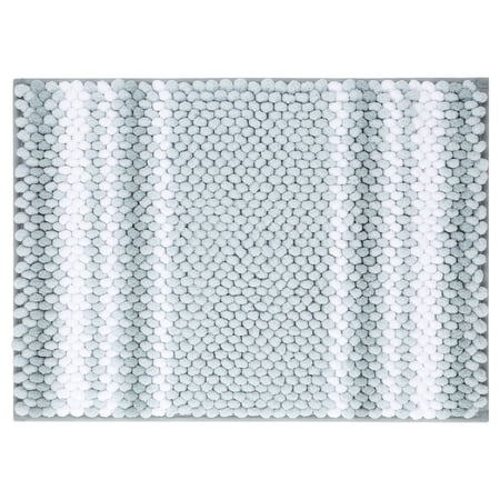 Unique Bargains Chenille Bathroom Rug Soft Fluffy Striped Bath Mat Shaggy Rugs Light Cyan 17"x24"