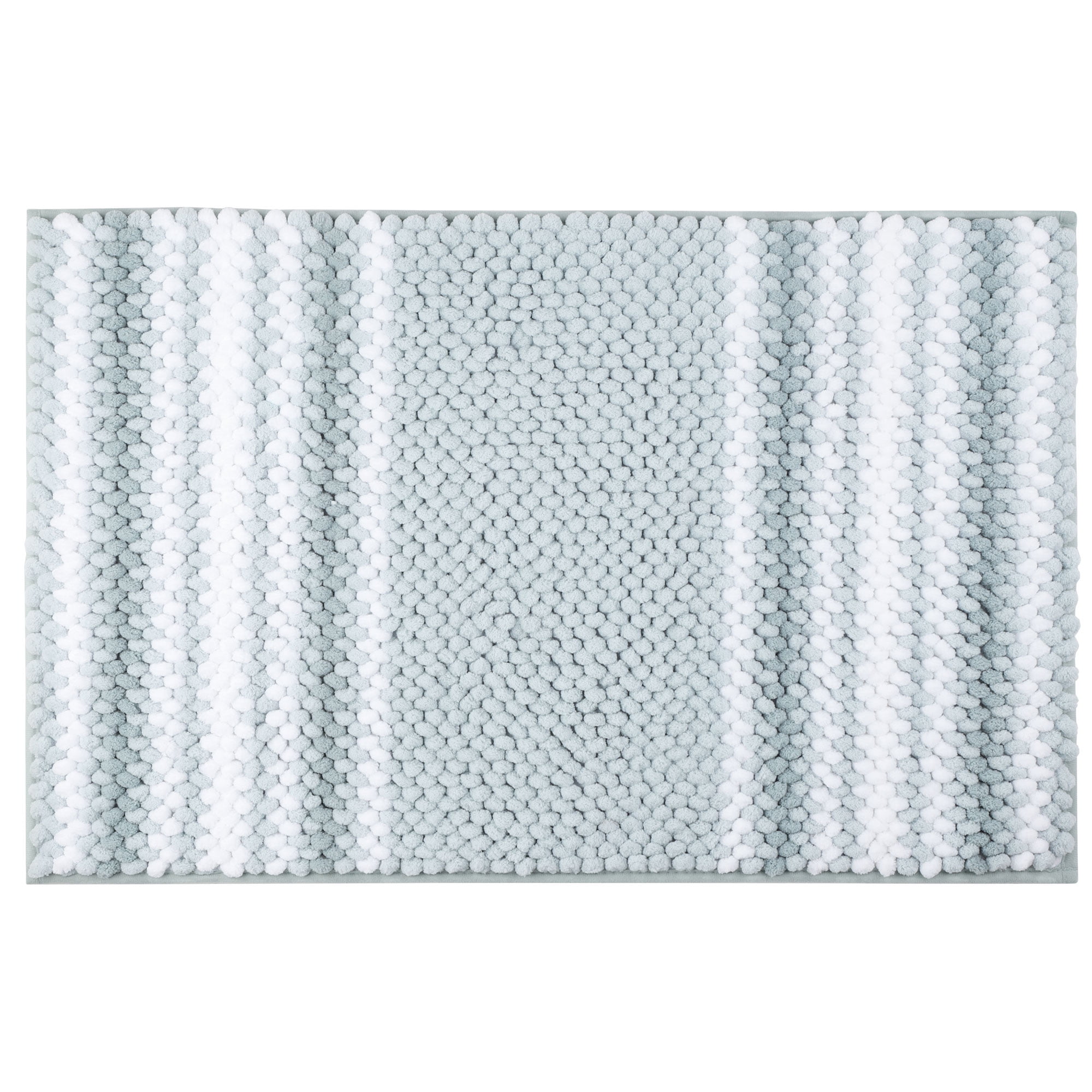 Unique Bargains Chenille Bathroom Rug Soft Fluffy Striped Bath Mat Shaggy Rugs Light Cyan 20"x32"