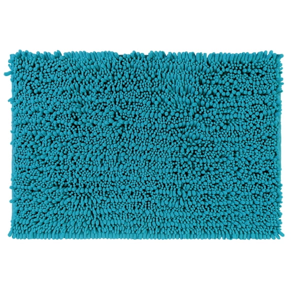 Unique Bargains Chenille Bathroom Rugs Non-Slip Bath Rugs Plain Washable Soft Shower Mat Blue 16" x 24"