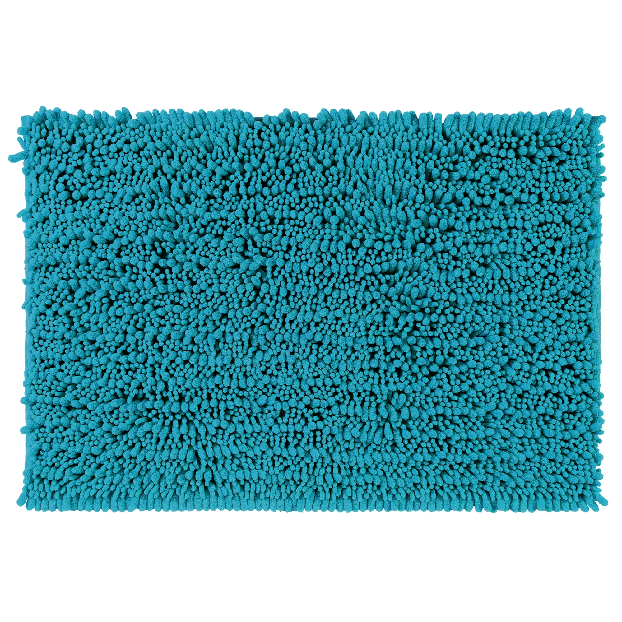 Unique Bargains Chenille Bathroom Rugs Non-Slip Bath Rugs Plain Washable Soft Shower Mat Blue 20" x 32"