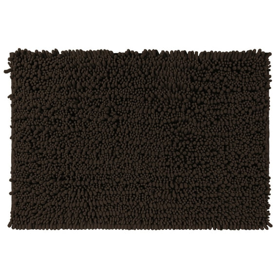 Unique Bargains Chenille Bathroom Rugs Non-Slip Bath Rugs Plain Washable Soft Shower Mat Brown 16" x 24"