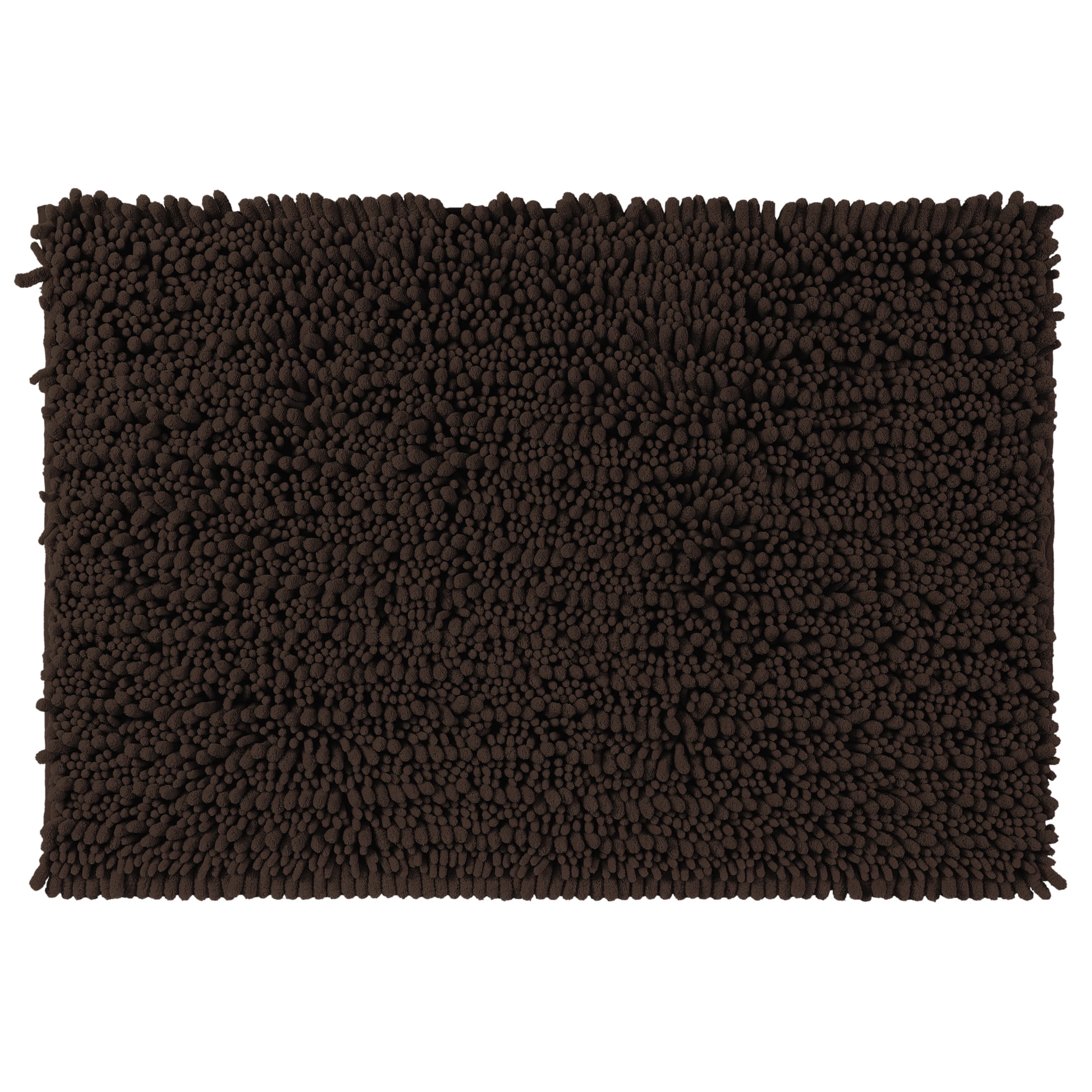 Unique Bargains Chenille Bathroom Rugs Non-Slip Bath Rugs Plain Washable Soft Shower Mat Brown 20" x 32"