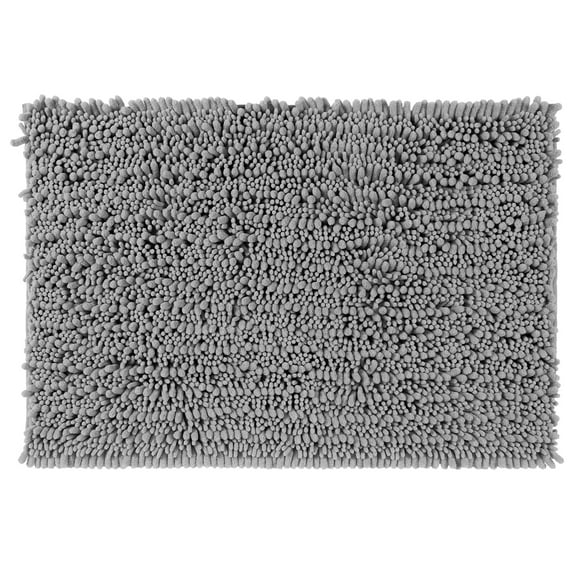 Unique Bargains Chenille Bathroom Rugs Non-Slip Bath Rugs Plain Washable Soft Shower Mat Gray 16" x 24"