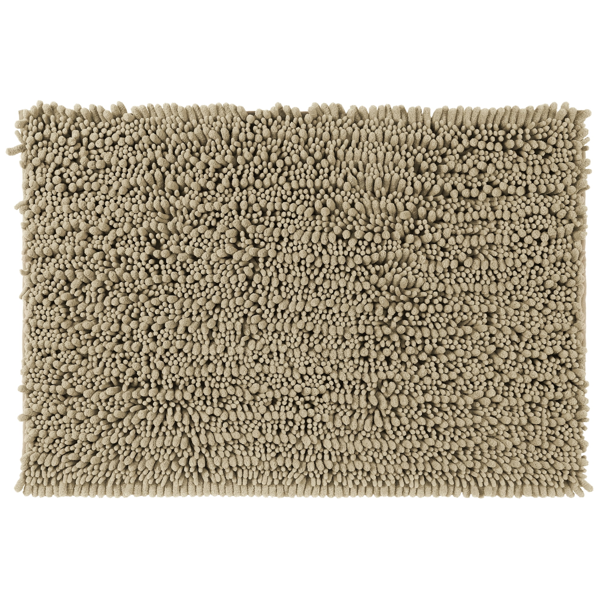 Unique Bargains Chenille Bathroom Rugs Non-Slip Bath Rugs Plain Washable Soft Shower Mat Khaki 20" x 32"