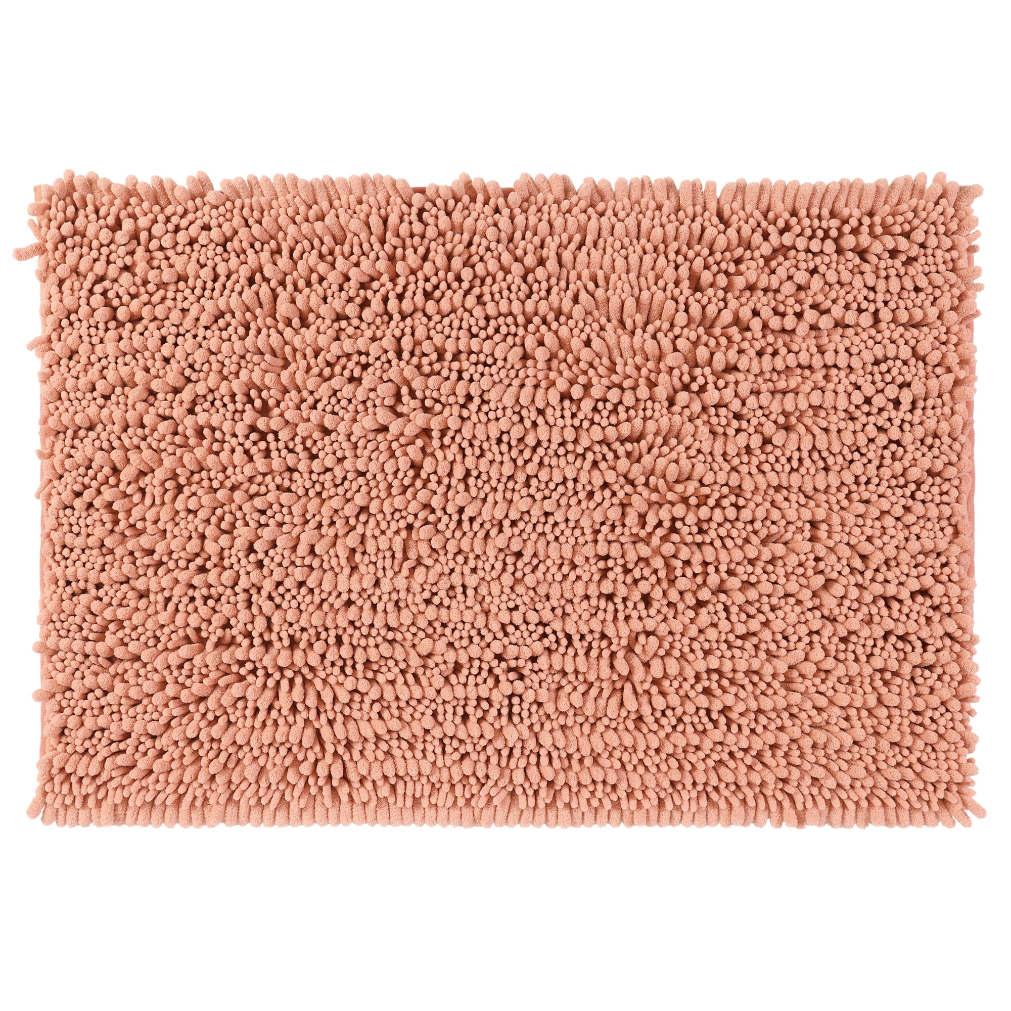 Unique Bargains Chenille Bathroom Rugs Non-Slip Bath Rugs Plain Washable Soft Shower Mat Pink 16" x 24"