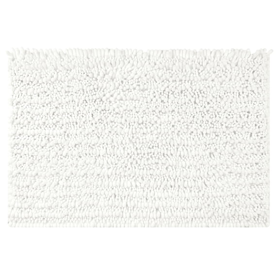 Unique Bargains Chenille Bathroom Rugs Non-Slip Bath Rugs Plain Washable Soft Shower Mat White 20" x 32"