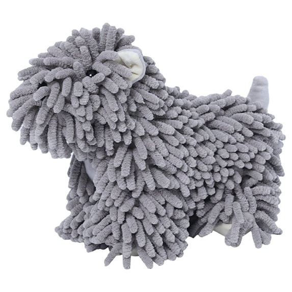 Unique Bargains Chenille Dog Shape Cute Cartoon Absorbent Decorative Hand Towels Grey