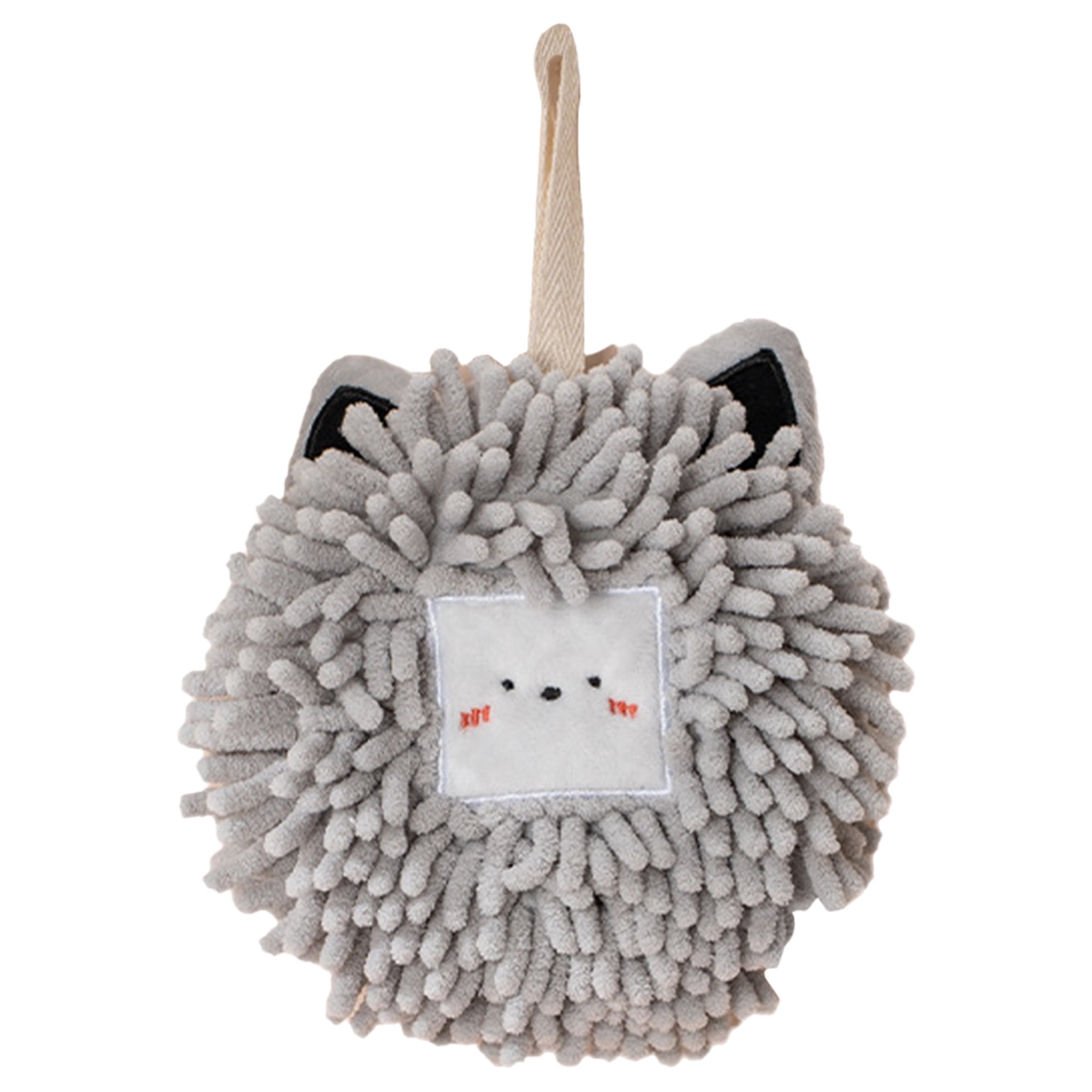 Unique Bargains Chenille Fuzzy Ball Hand Towels Set of 1 for Bathroom Light Grey