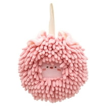 Unique Bargains Chenille Fuzzy Ball Hand Towels Set of 1 for Bathroom Pink