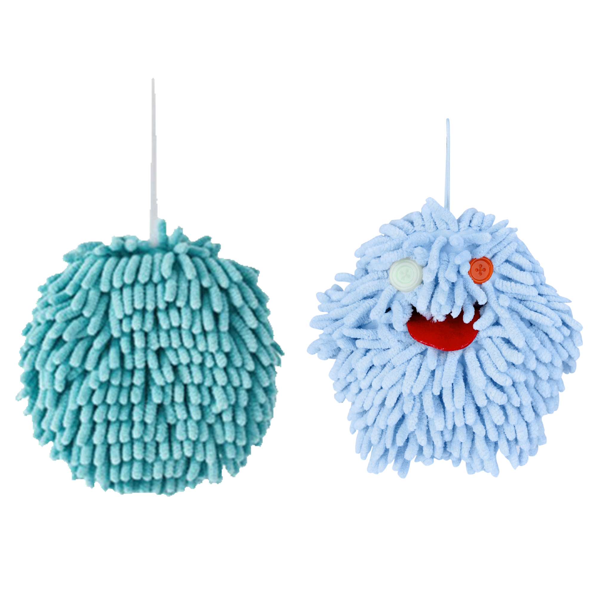 Unique Bargains Chenille Fuzzy Hand Towel 2 Pcs Blue 6" x 6"/7" x 7"