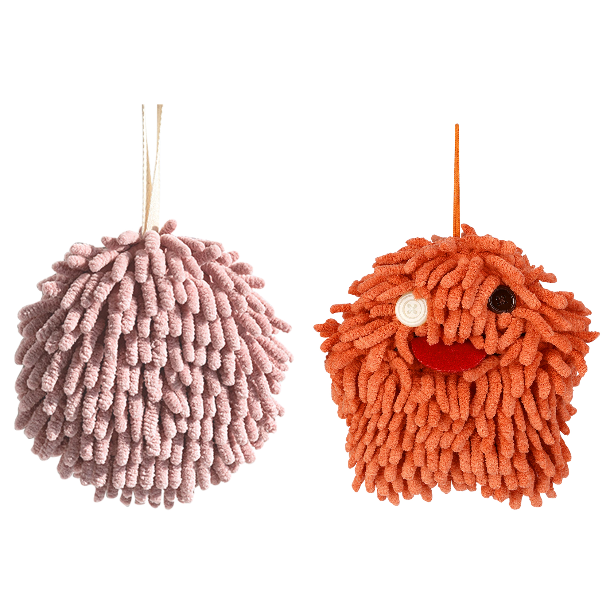 Unique Bargains Chenille Fuzzy Hand Towel 2 Pcs Dark Pink/Orange 6" x 6"/7" x 7"
