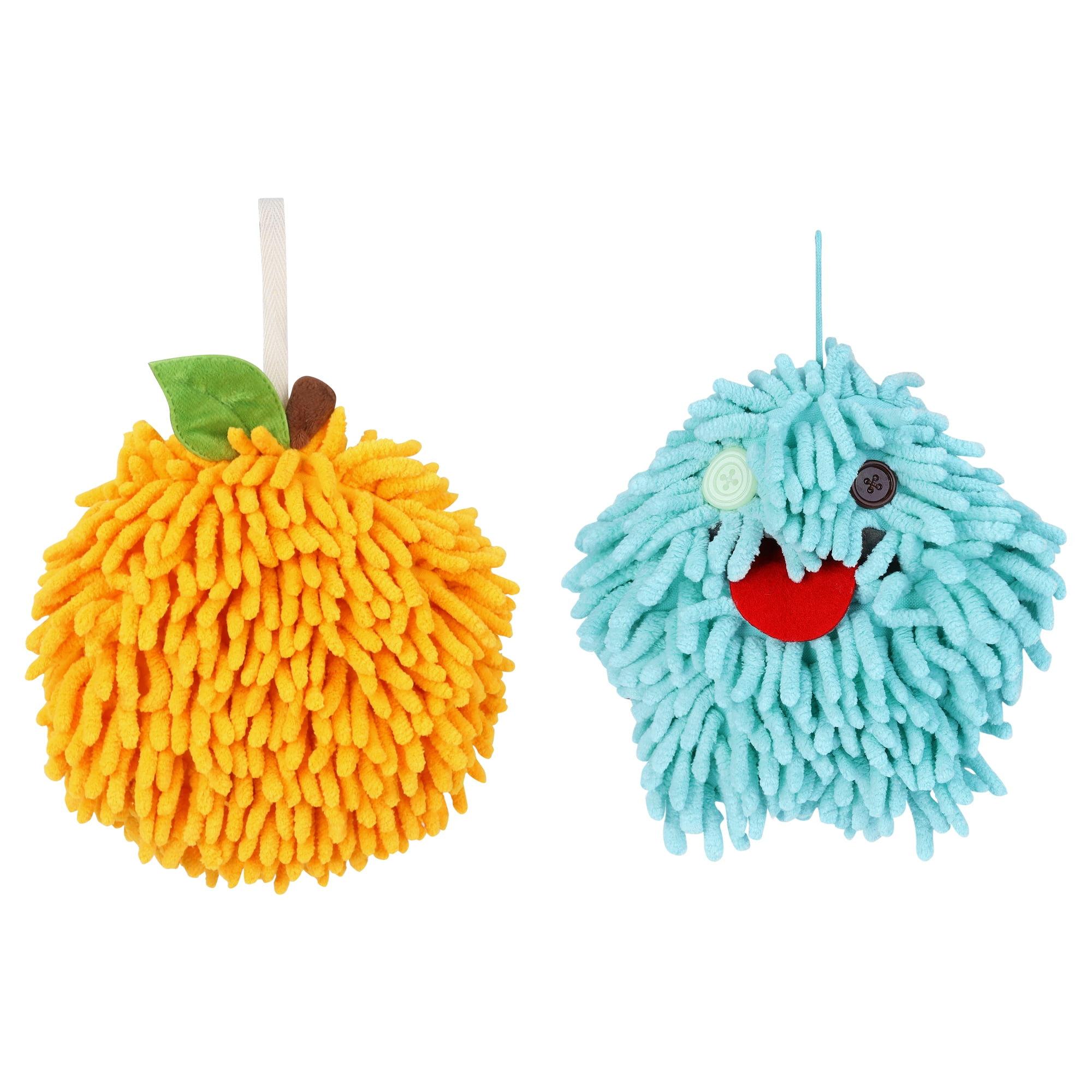 Unique Bargains Chenille Fuzzy Hand Towel 2 Pcs Orange/Green 6" x 6"/7" x 7"