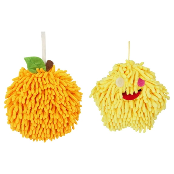 Unique Bargains Chenille Fuzzy Hand Towel 2 Pcs Orange/Yellow 6" x 6"/7" x 7"