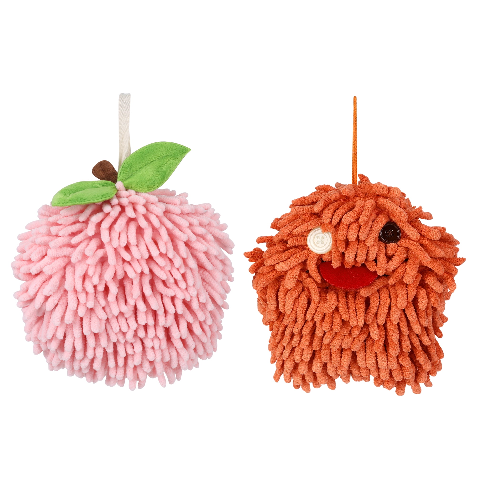 Unique Bargains Chenille Fuzzy Hand Towel 2 Pcs Pink/Orange 6" x 6"/7" x 7"