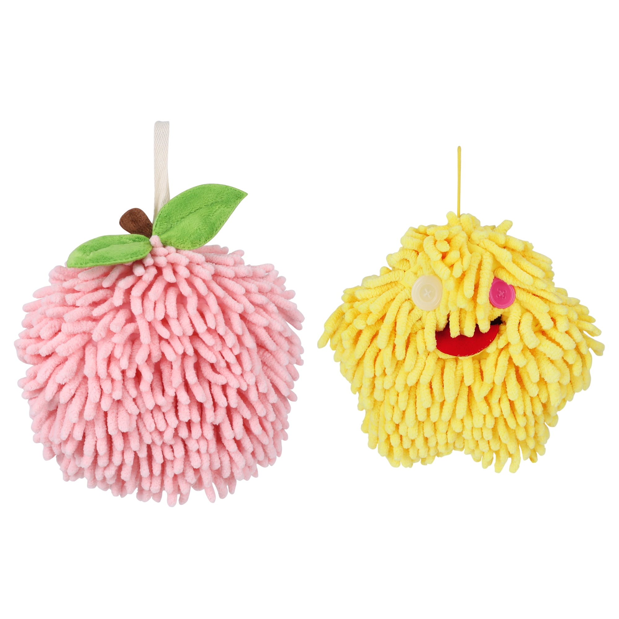 Unique Bargains Chenille Fuzzy Hand Towel 2 Pcs Pink/Yellow 6" x 6"/7" x 7"