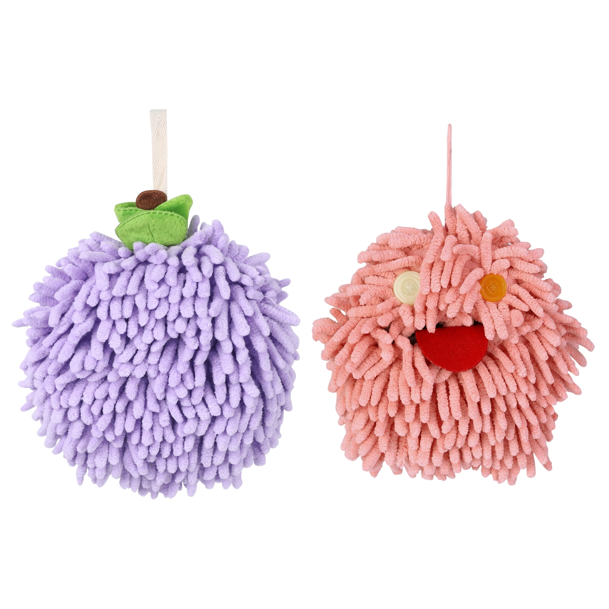 Unique Bargains Chenille Fuzzy Hand Towel 2 Pcs Purple/Pink 6" x 6"/7" x 7"