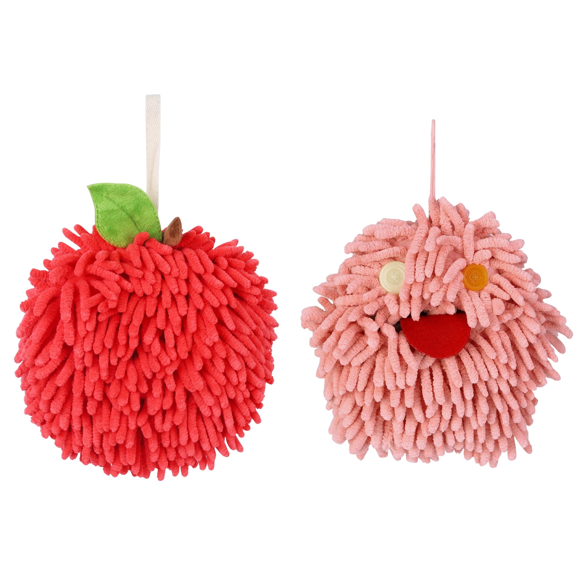 Unique Bargains Chenille Fuzzy Hand Towel 2 Pcs Red/Pink 6" x 6"/7" x 7"