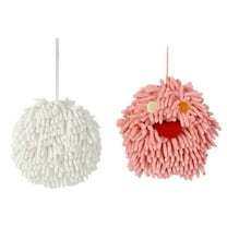 Unique Bargains Chenille Fuzzy Hand Towel 2 Pcs White/Pink 6" x 6"/7" x 7"