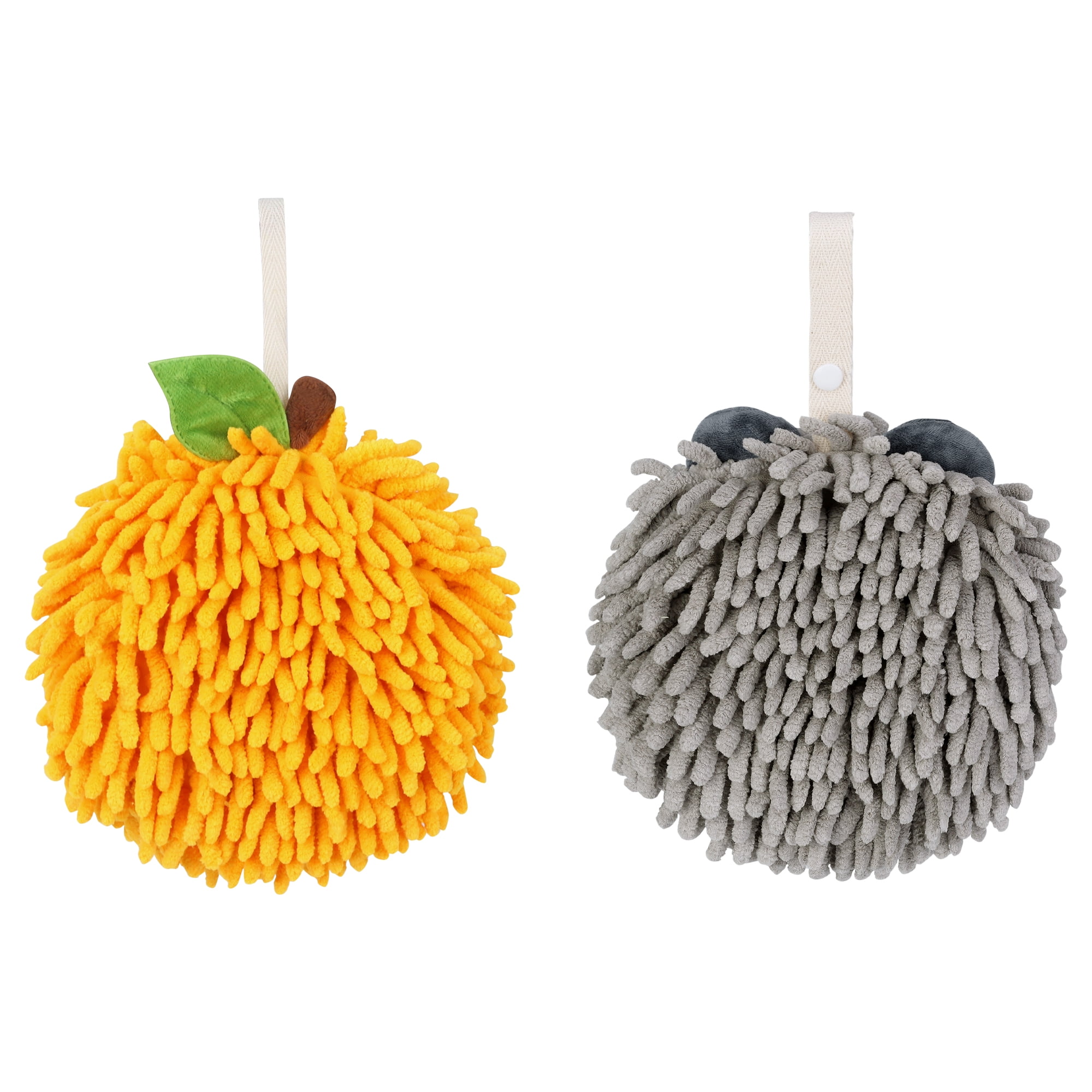 Unique Bargains Chenille Fuzzy Hand Towels 2 Pcs Orange/Grey-1 6" x 6"/7" x 7"