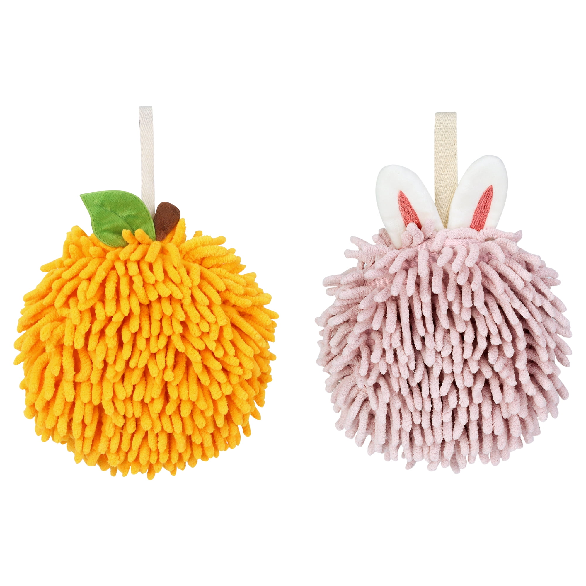Unique Bargains Chenille Fuzzy Hand Towels 2 Pcs Orange/Light Pink 6" x 6"/7" x 7"