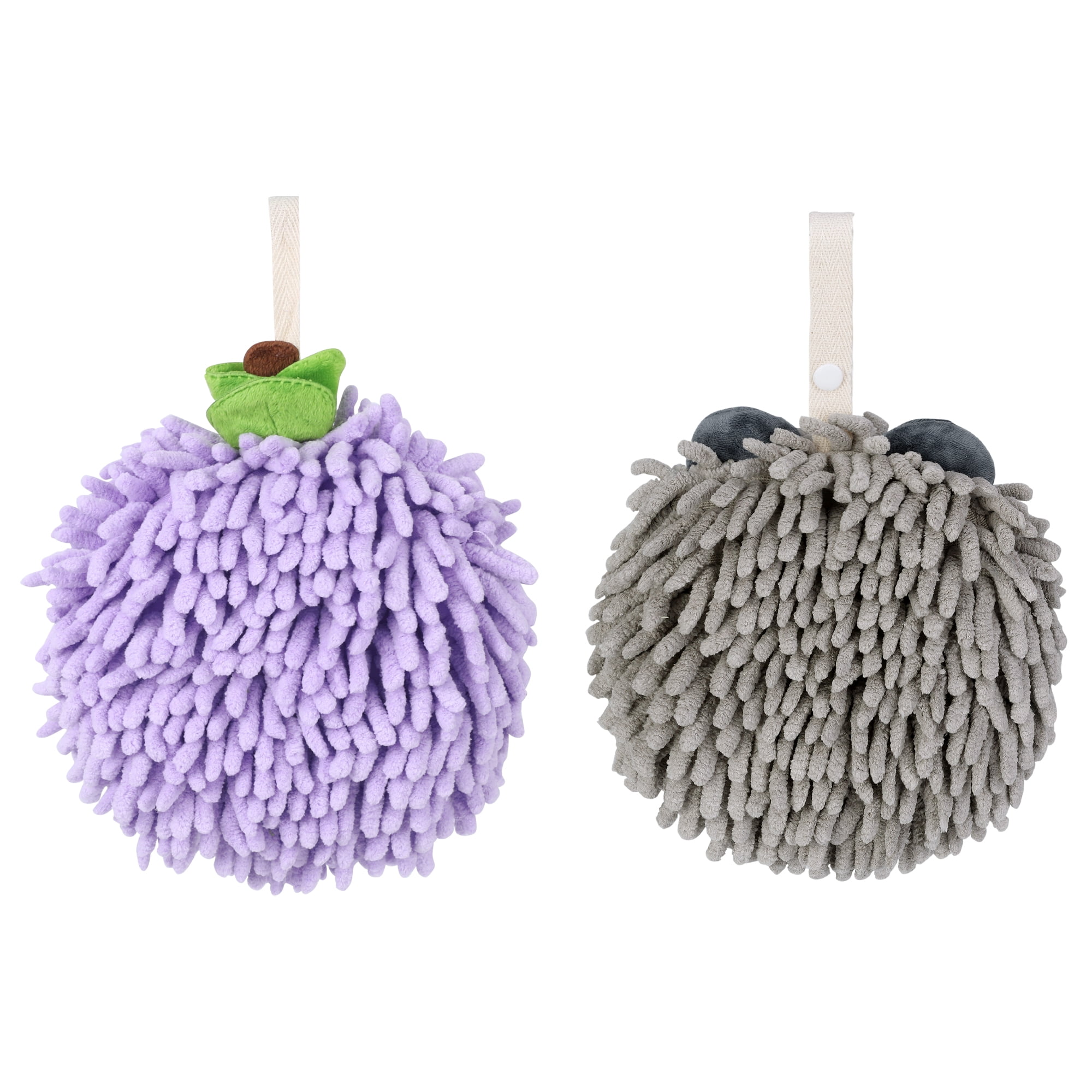 Unique Bargains Chenille Fuzzy Hand Towels 2 Pcs Purple/Grey-1 6" x 6"/7" x 7"