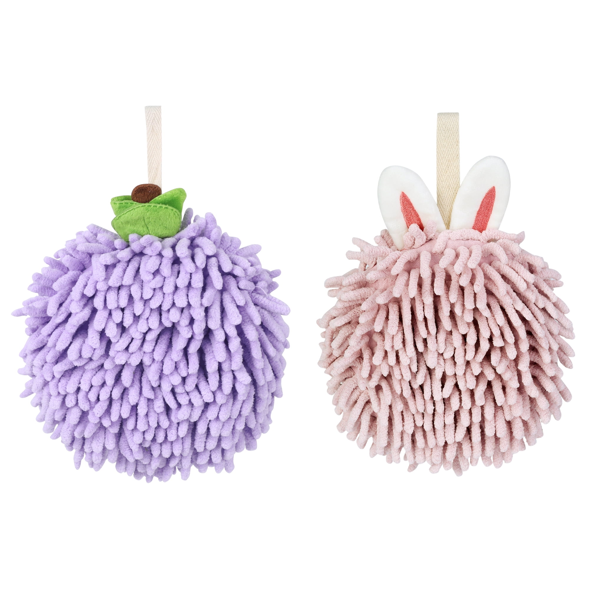 Unique Bargains Chenille Fuzzy Hand Towels 2 Pcs Purple/Light Pink 6" x 6"/7" x 7"