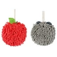 thumbnail image 1 of Unique Bargains Chenille Fuzzy Hand Towels 2 Pcs Red/Grey-1 6" x 6"/7" x 7", 1 of 5