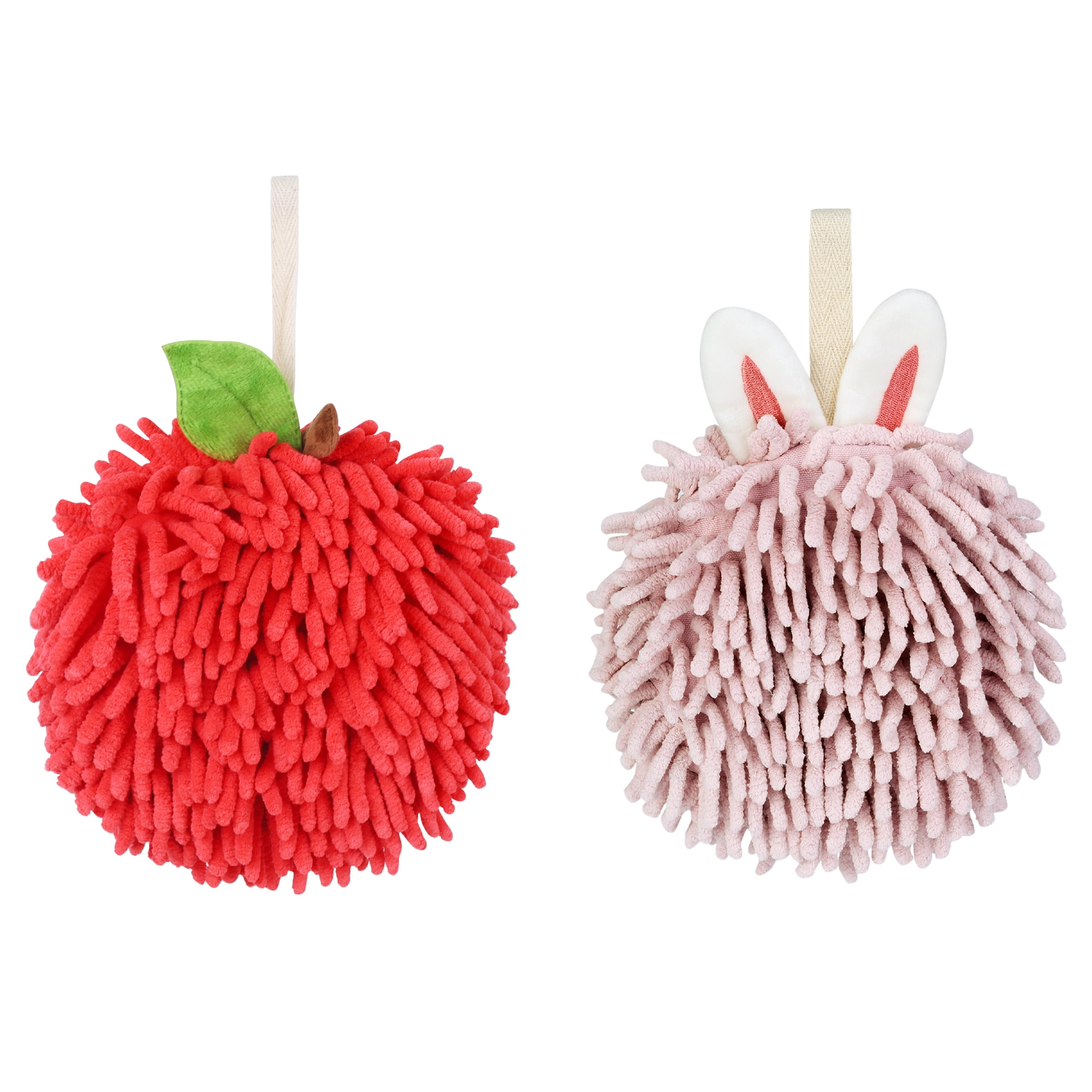 Unique Bargains Chenille Fuzzy Hand Towels 2 Pcs Red/Light Pink 6" x 6"/7" x 7"