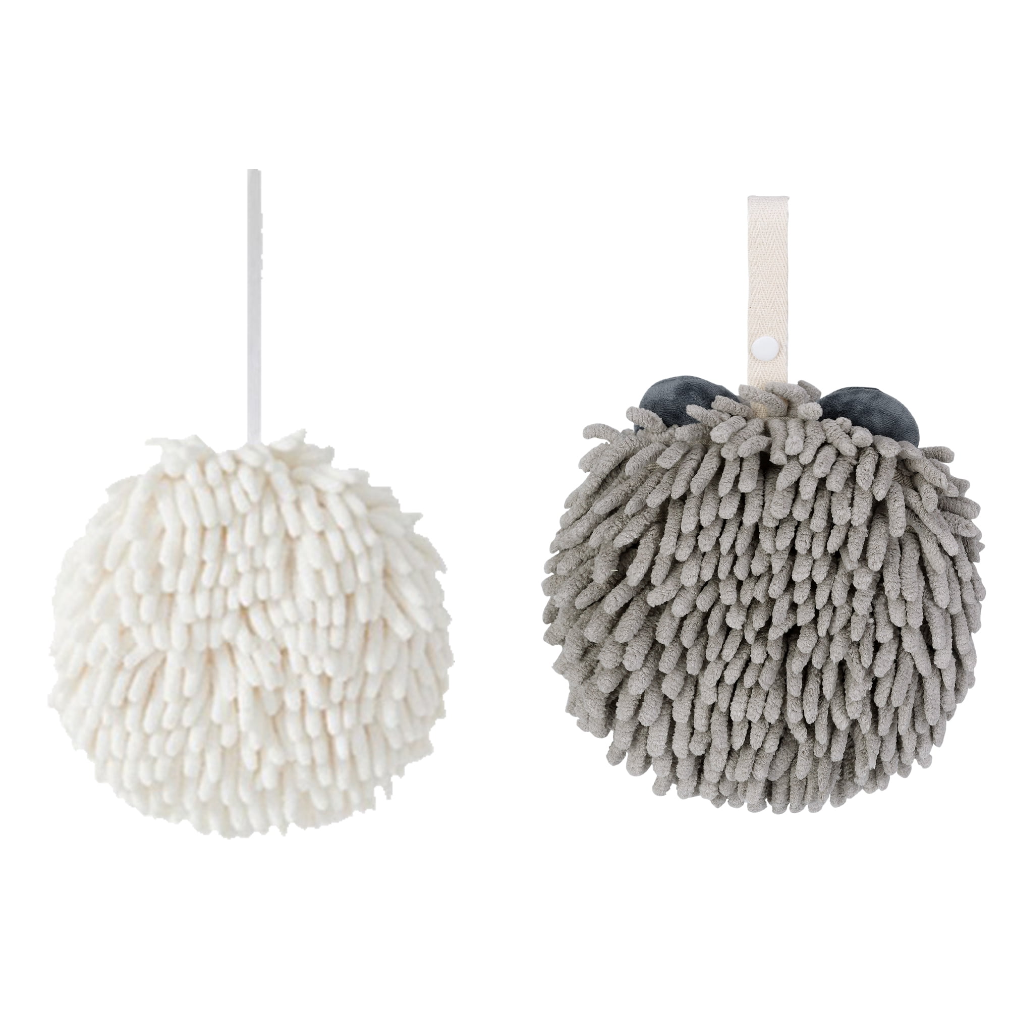 Unique Bargains Chenille Fuzzy Hand Towels 2 Pcs White/Grey-1 6" x 6"/7" x 7"