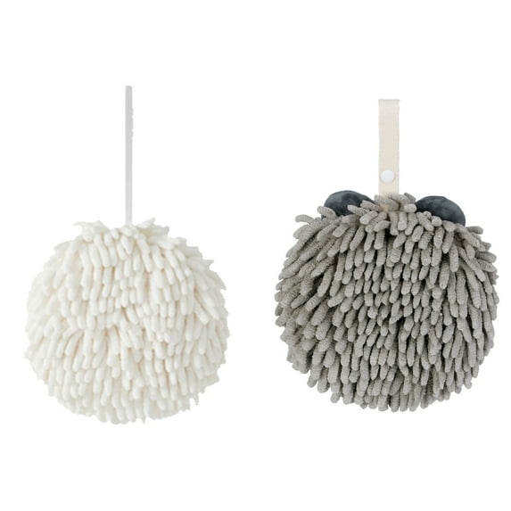 Unique Bargains Chenille Fuzzy Hand Towels 2 Pcs White/Grey-1 6" x 6"/7" x 7"