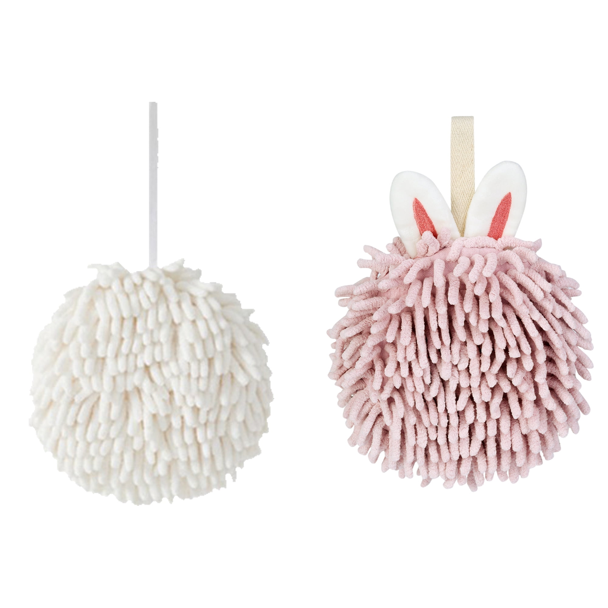 Unique Bargains Chenille Fuzzy Hand Towels 2 Pcs White/Light Pink 6" x 6"/7" x 7"