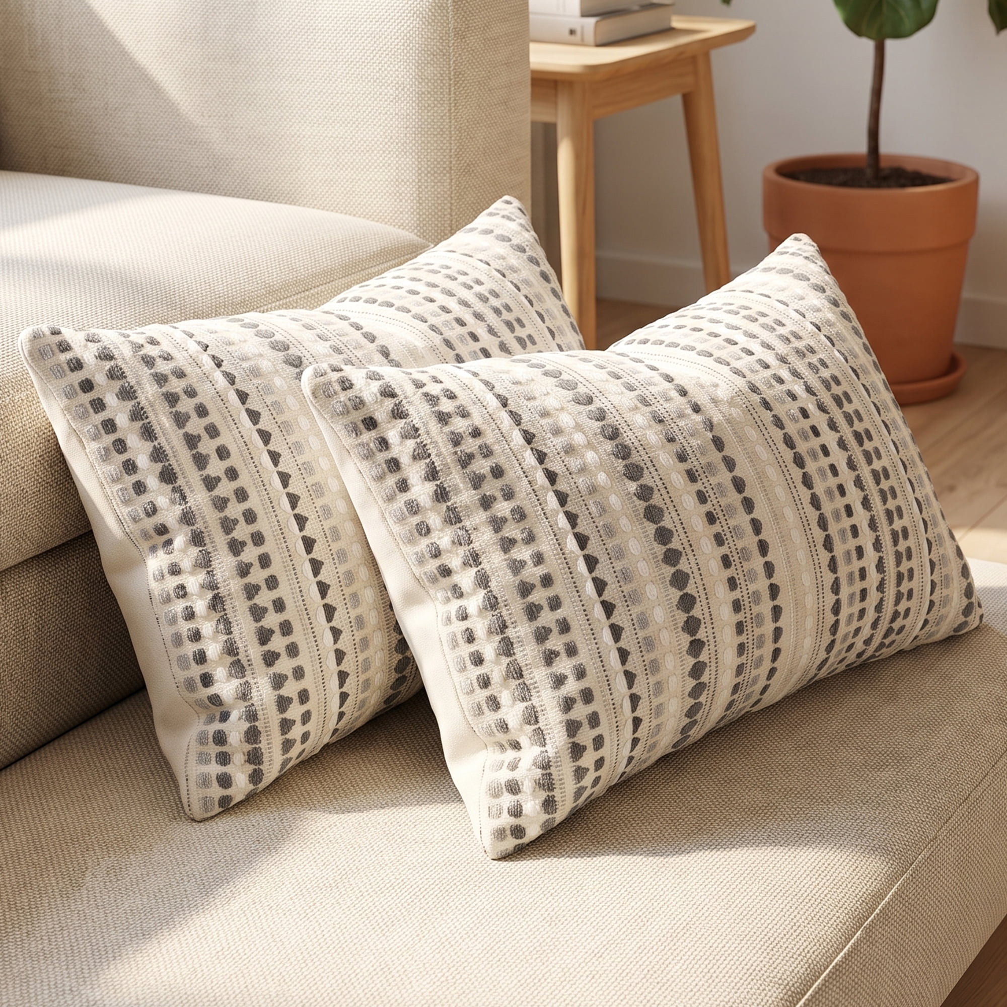 Unique Bargains Chenille Geometric Throw Pillow Covers 2 Pc Striped Cushion Cases Grey 20"x12"