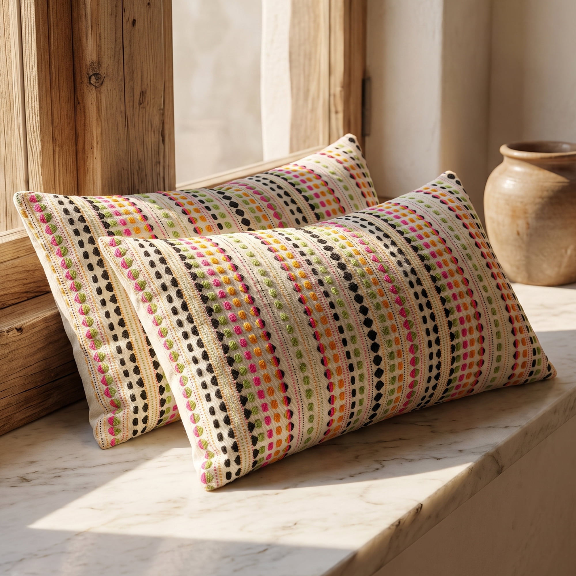 Unique Bargains Chenille Geometric Throw Pillow Covers 2 Pc Striped Cases Black 20"x12"