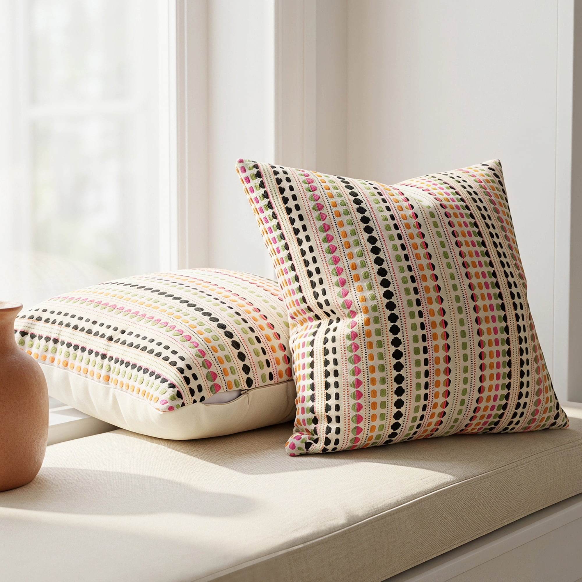 Unique Bargains Chenille Geometric Throw Pillow Covers 2 Pc Striped Cases Black 20"x20"
