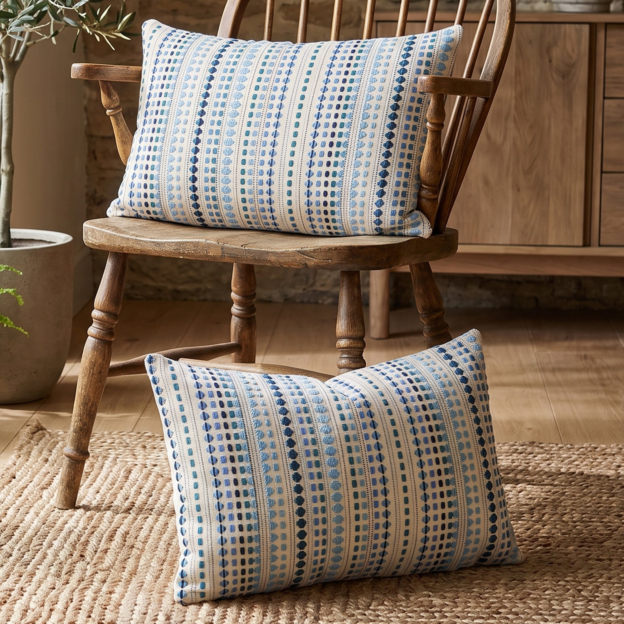 Unique Bargains Chenille Geometric Throw Pillow Covers 2 Pc Striped Cases Blue 20"x12"
