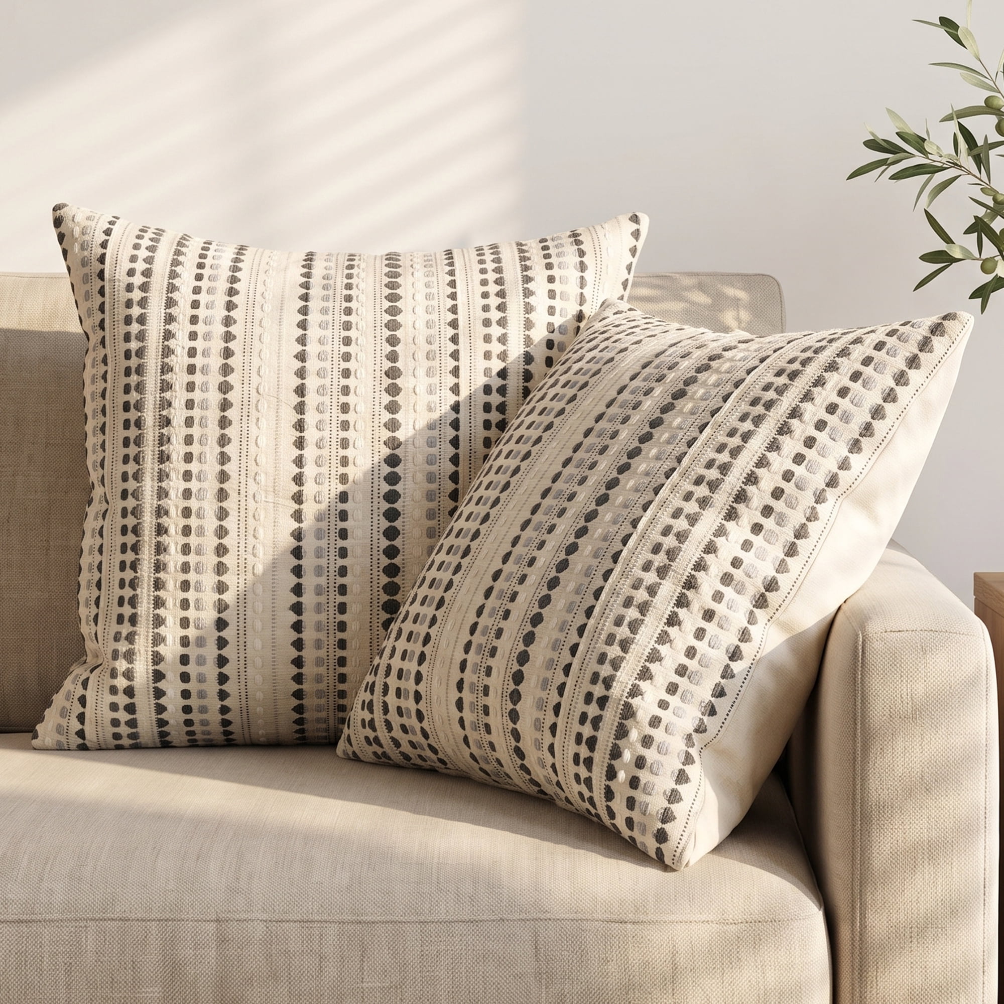 Unique Bargains Chenille Geometric Throw Pillow Covers 2 Pc Striped Cases Grey 16"x16"
