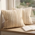 thumbnail image 1 of Unique Bargains Chenille Geometric Throw Pillow Covers 2 Pc Striped Cases Khaki 18"x18", 1 of 7