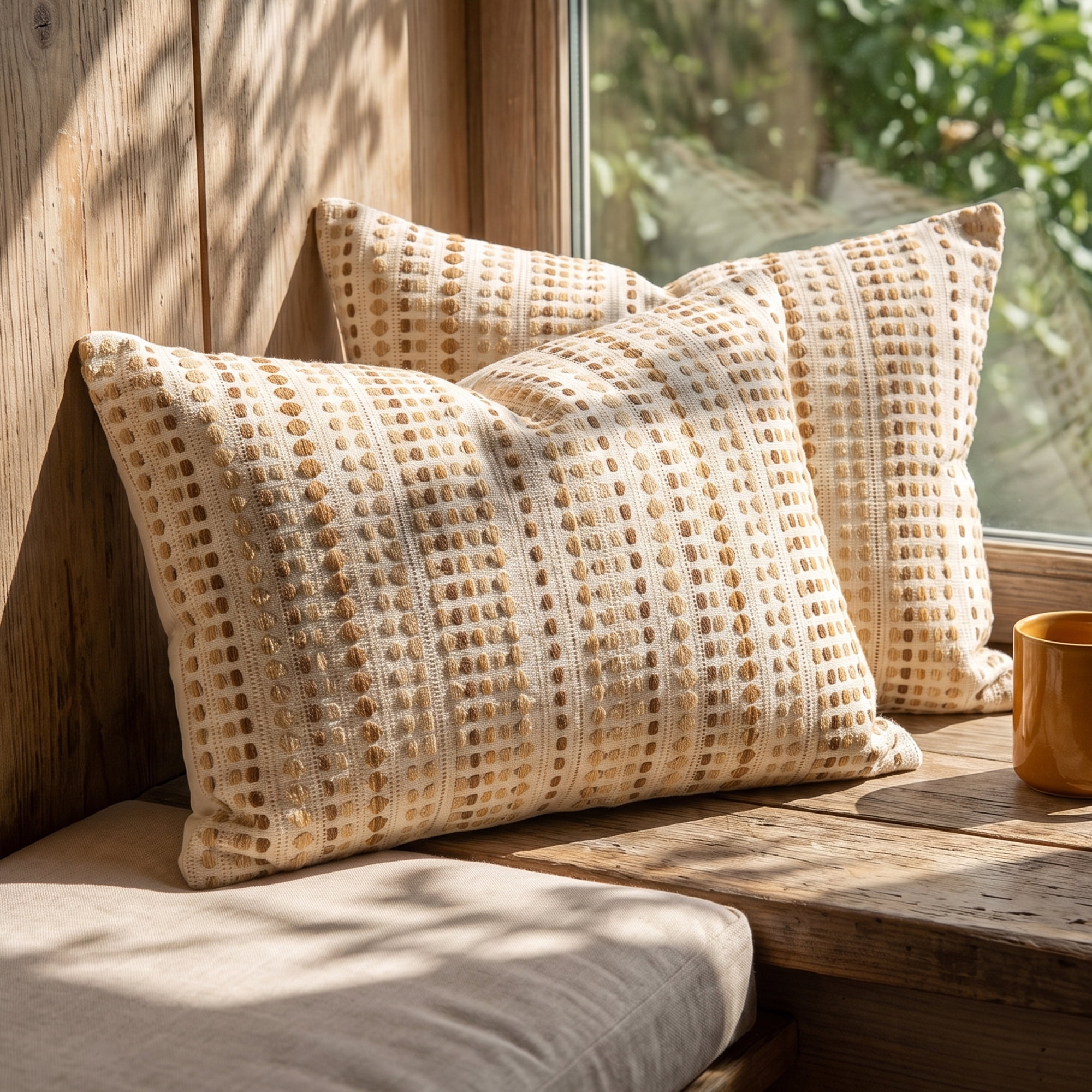 Unique Bargains Chenille Geometric Throw Pillow Covers 2 Pc Striped Cases Khaki 20"x12"