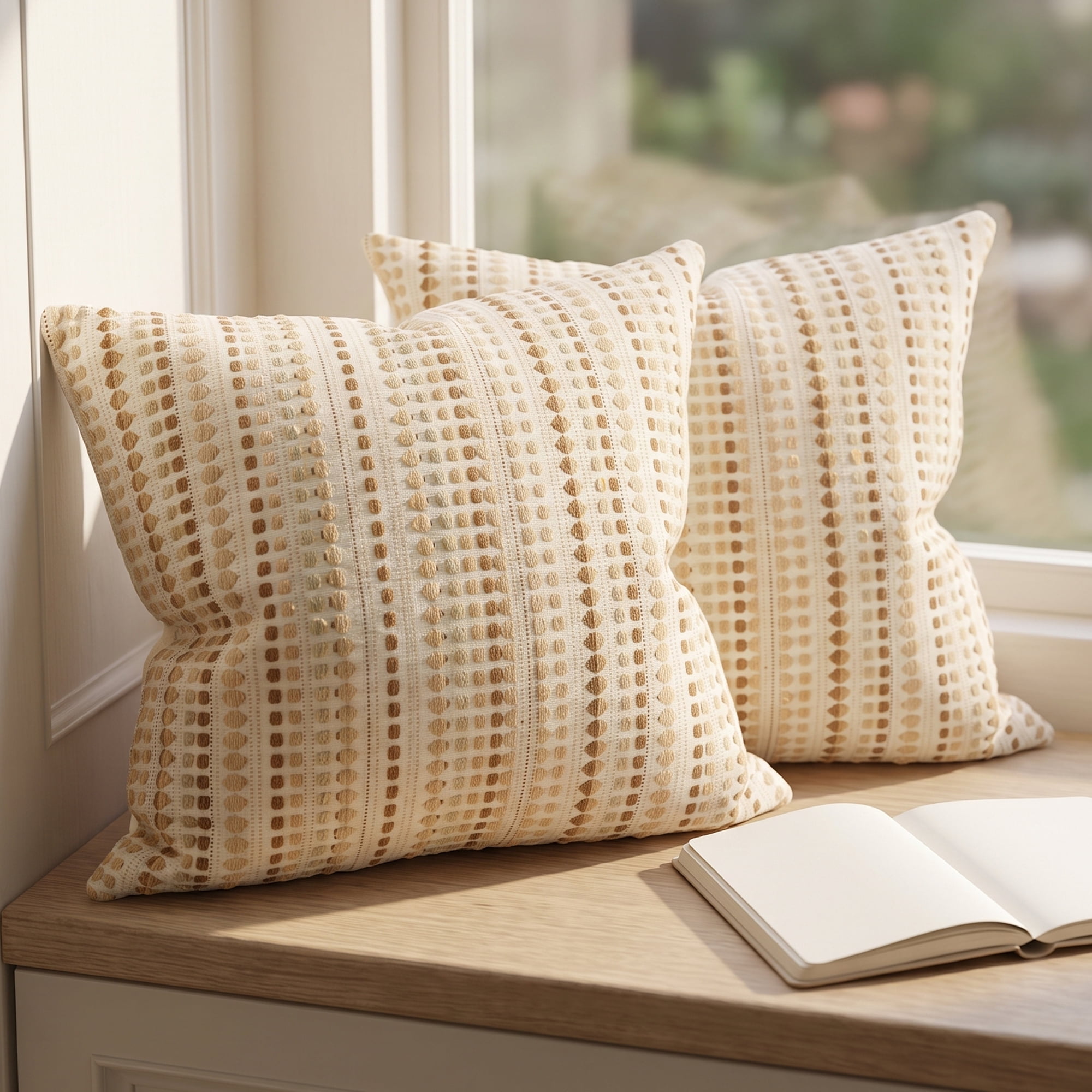 Unique Bargains Chenille Geometric Throw Pillow Covers 2 Pc Striped Cases Khaki 20"x20"