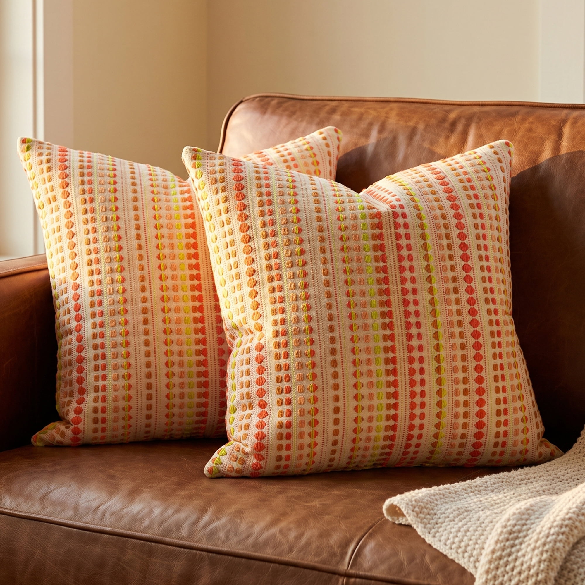 Unique Bargains Chenille Geometric Throw Pillow Covers 2 Pc Striped Cases Yellow 16"x16"