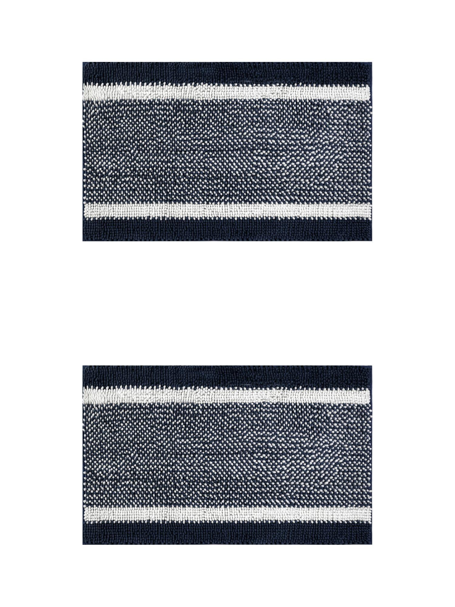 Unique Bargains Chenille Striped Bath Mats 2 Pcs Non-Slip Soft Plush Shaggy Bathroom Rugs  Blue 16" x 24"/20" x 32"