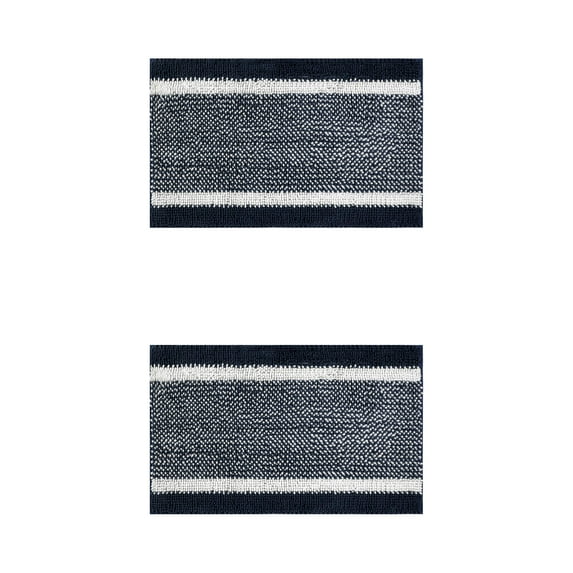Unique Bargains Chenille Striped Bath Mats 2 Pcs Non-Slip Soft Plush Shaggy Bathroom Rugs Blue 20" x 32"