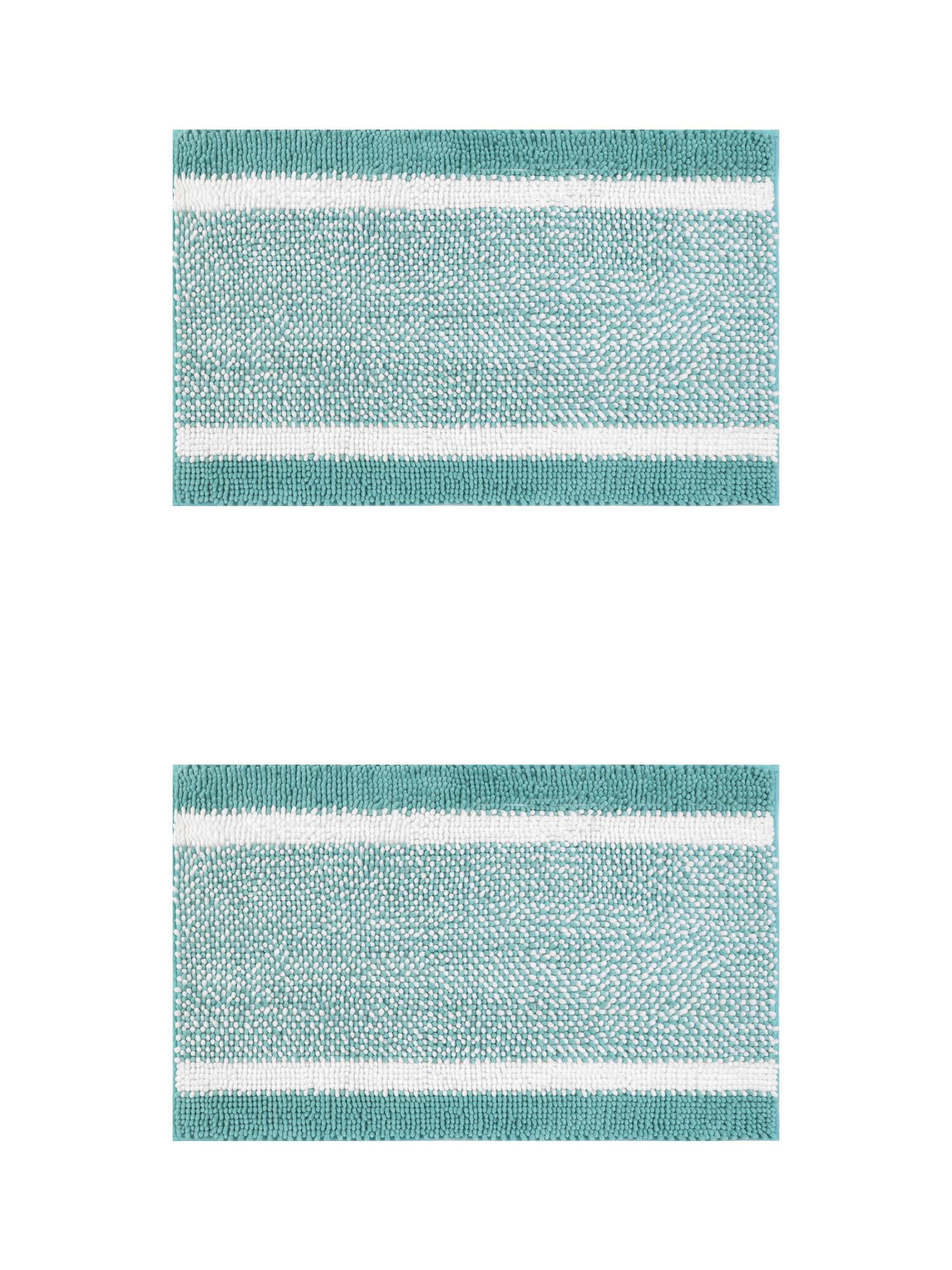 Unique Bargains Chenille Striped Bath Mats 2 Pcs Non-Slip Soft Plush Shaggy Bathroom Rugs  Green 20" x 32"