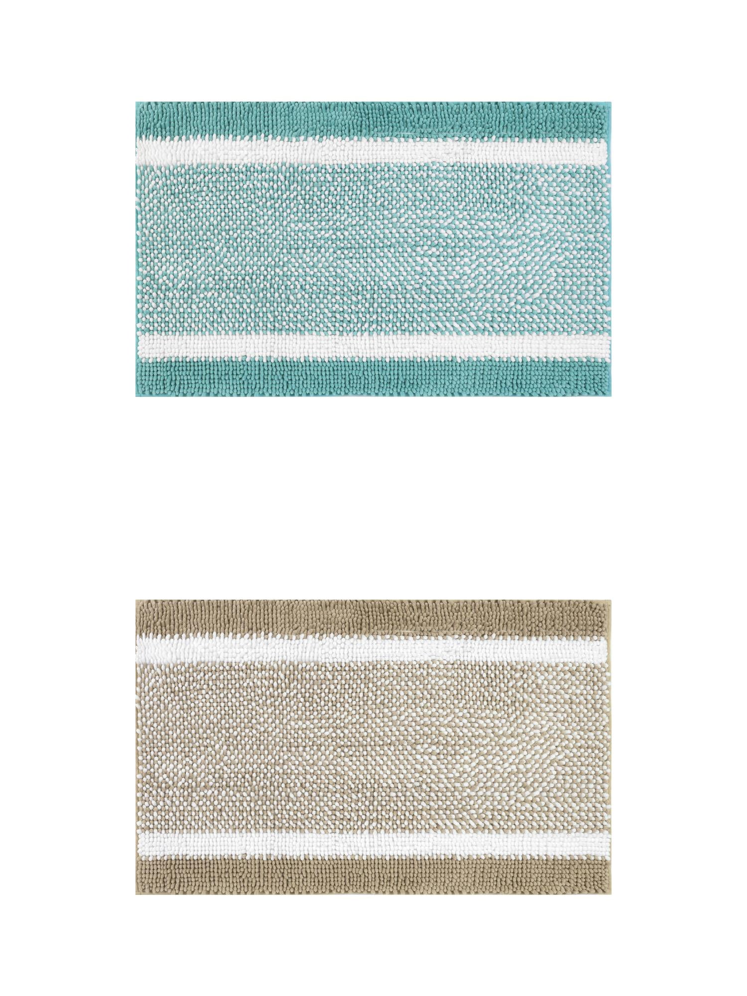 Unique Bargains Chenille Striped Bath Mats 2 Pcs Non-Slip Soft Plush Shaggy Bathroom Rugs  Green/Khaki 20" x 32"