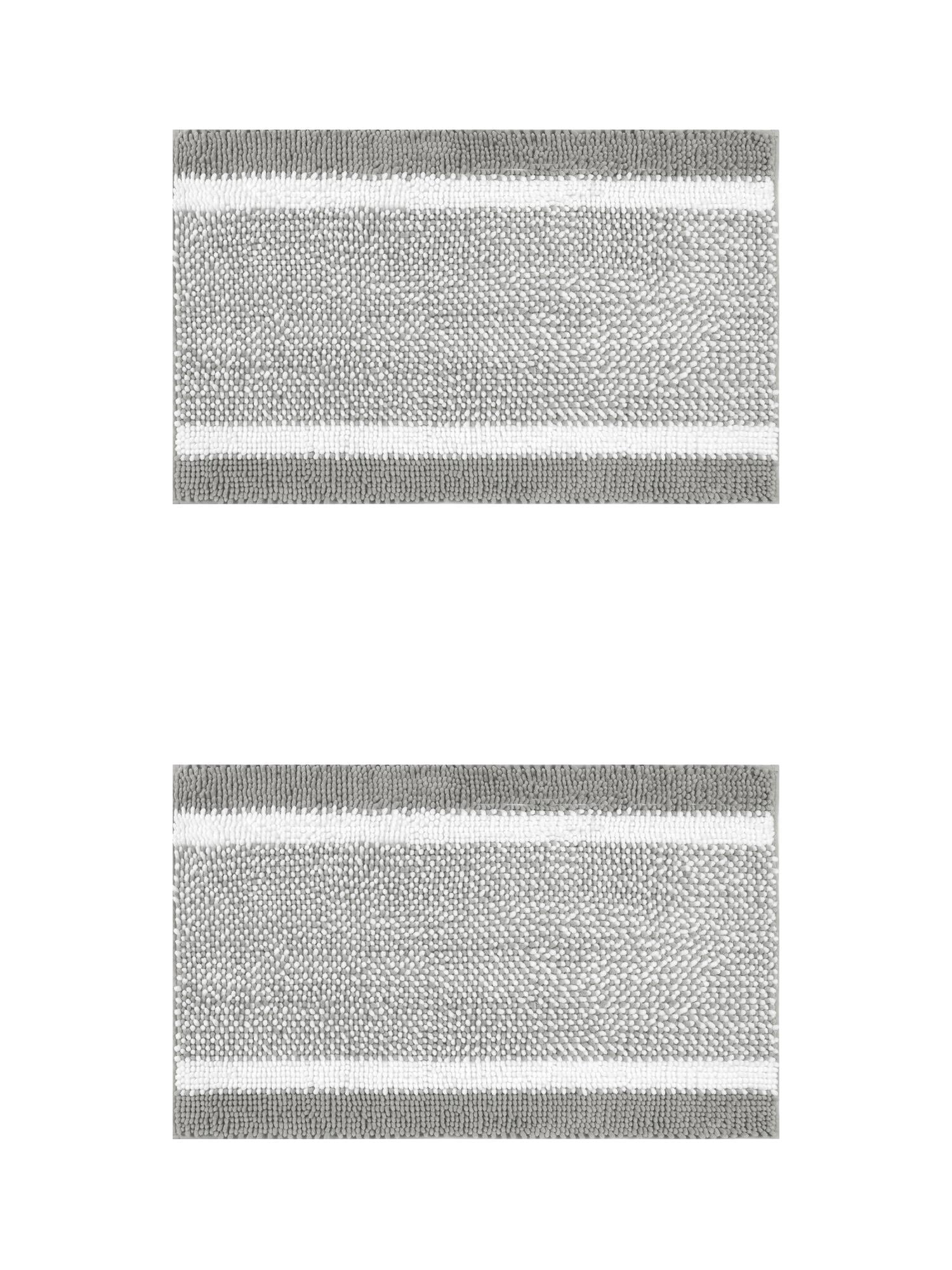 Unique Bargains Chenille Striped Bath Mats 2 Pcs Non-Slip Soft Plush Shaggy Bathroom Rugs  Grey 20" x 32"