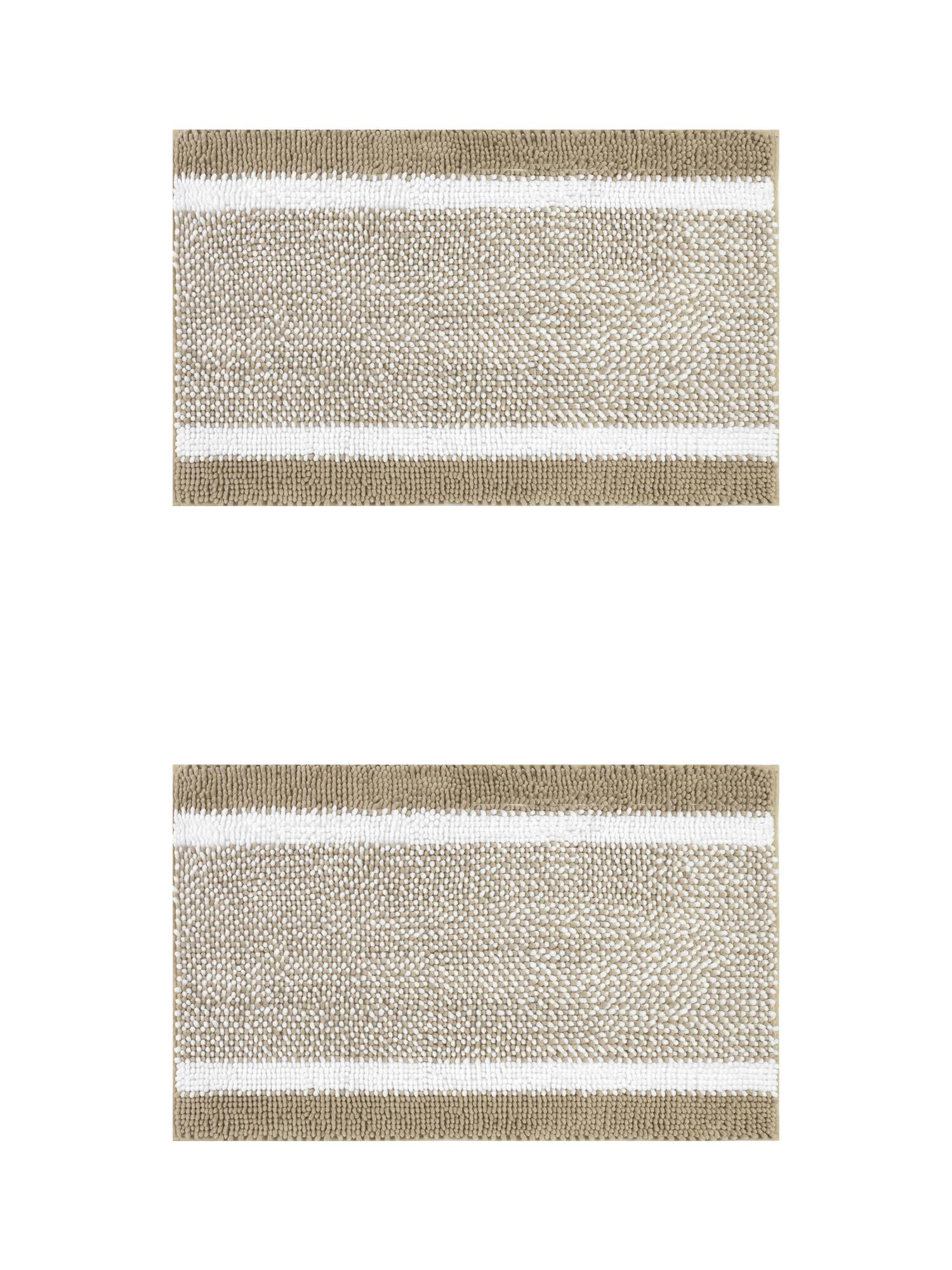 Unique Bargains Chenille Striped Bath Mats 2 Pcs Non-Slip Soft Plush Shaggy Bathroom Rugs  Khaki 16" x 24"