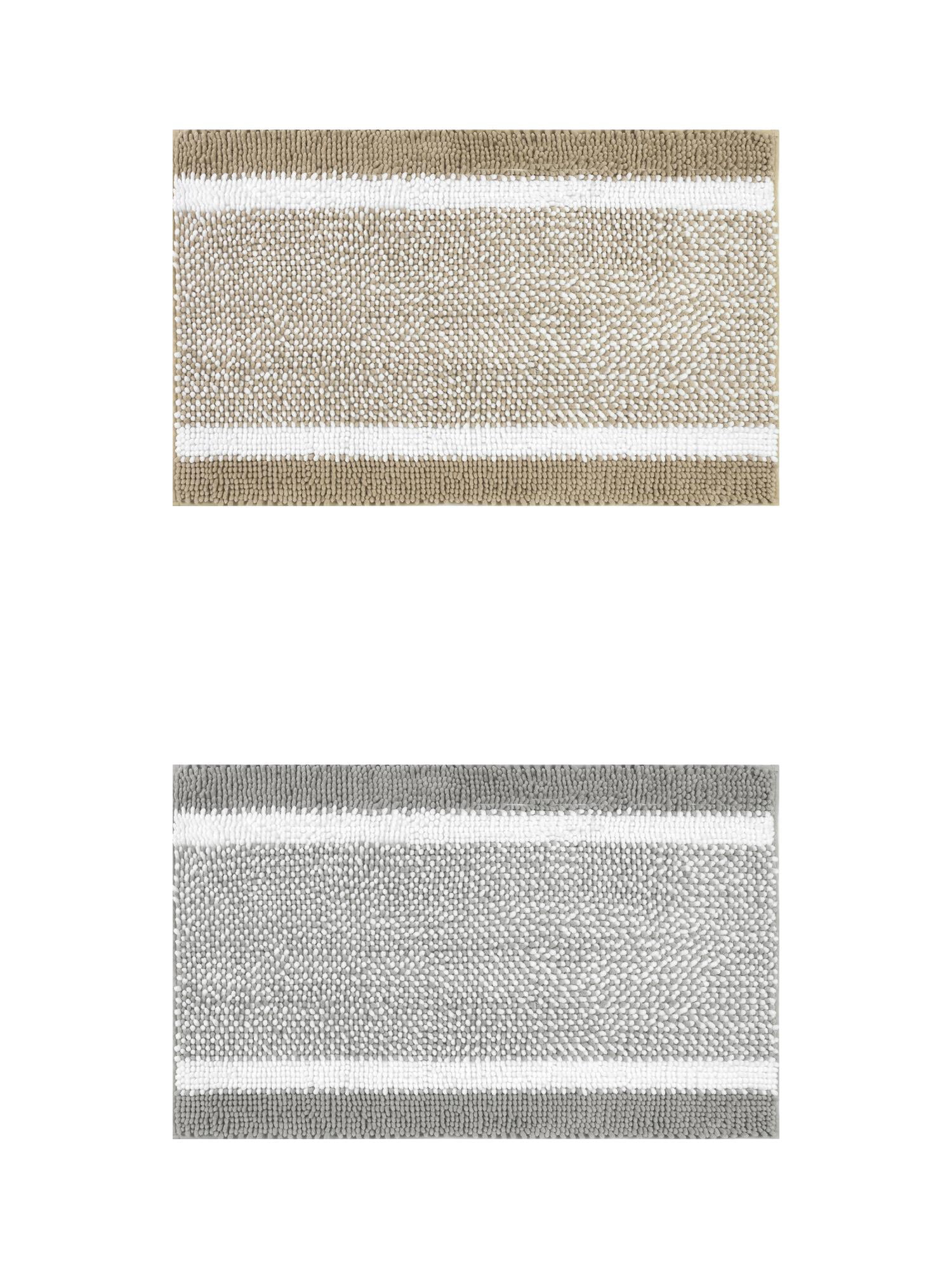 Unique Bargains Chenille Striped Bath Mats 2 Pcs Non-Slip Soft Plush Shaggy Bathroom Rugs  Khaki/Grey 16" x 24"/20" x 32"