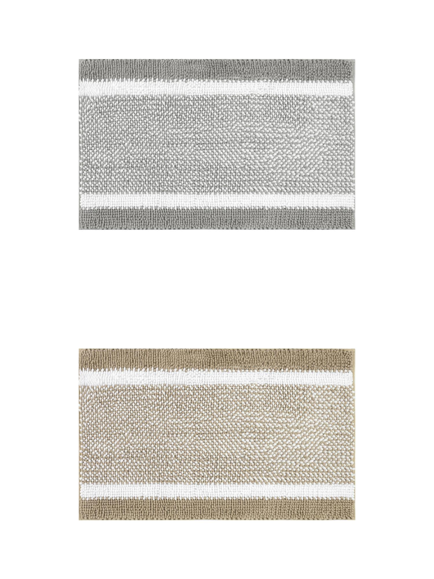 Unique Bargains Chenille Striped Bath Mats 2 Pcs Non-Slip Soft Plush Shaggy Bathroom Rugs  Khaki/Grey 20" x 32"