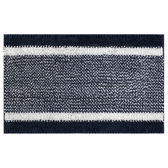 Unique Bargains Chenille Striped Bathroom Rug Mat Non-Slip Soft Plush Shaggy Bath Carpet Blue 16" x 24"