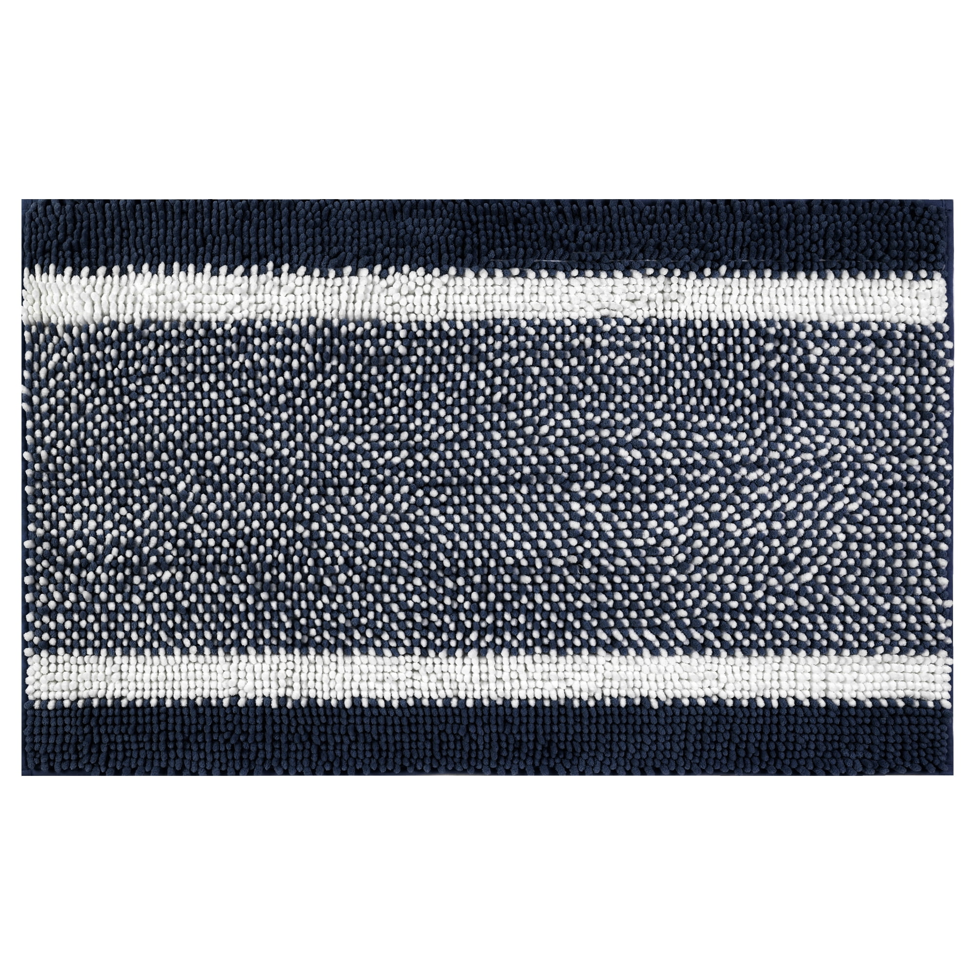Unique Bargains Chenille Striped Bathroom Rug Mat Non-Slip Soft Plush Shaggy Bath Carpet Blue 20" x 32"